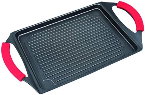 MASTERPANNon-Stick Cast Aluminum Burner Grill Pan with Silicone Grips, 17", Black, Nonstick Cookware,