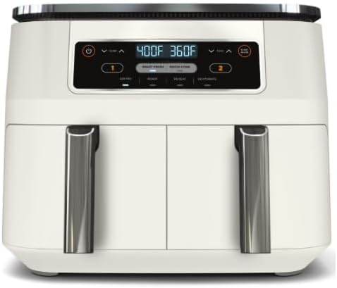 Niinjja 4 in 1 Air Fryer, 8 Qt 2 Basket DualZone FlexBasket, DualZone Technology, 4 Functions, Smart Finish Cook 2 Foods 2 Ways, Adjustable Temperature, color White (Model DZ 100 WH)