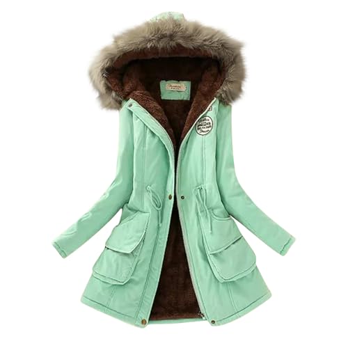 Winterjacken Damen,Damen Parka Winterjacke Lang Mit Fell Kapuze Warm Gefüttert Slim Fit Mantel Outdoor Jacke Für Winter,Lammfelljacke Damen,Kangaroos Winterjacke Damen,B...