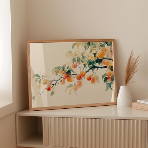 Tableau branche de pêcher aquarelle sur toile anti-reflet pour grand mur