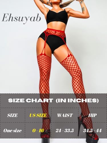 Image of EHSUYAB Women Sexy Fishnet Tights, Cutout Suspender Pantyhose Stockings Lingerie, Music Festival Rock Rave Outfits Party Club