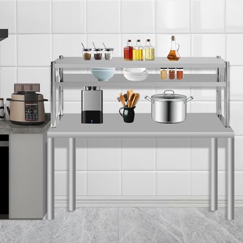 OUKIDR Double Overshelf, Stainless Steel Overshelf 2 Tier Commercial Double Overshelf for Kitchen Prep & Work Table,12\" X 60\" - Thumbnail 2