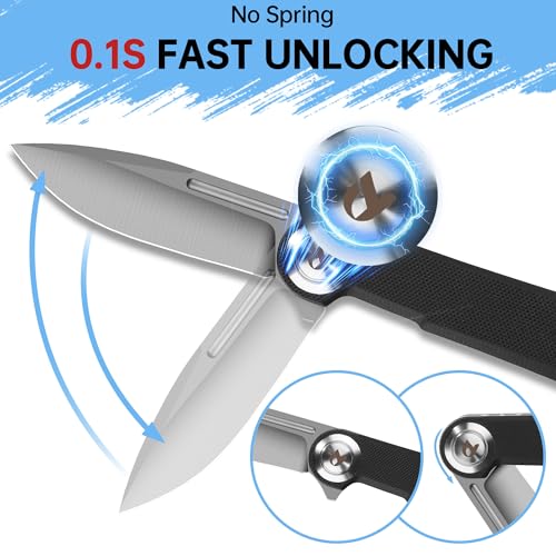 Pocket Knife: 3.15" Black Folding Knife with Button Lock, EDC Knives for men, D2 Steel Blade & G10 Handle – Easy Fold/Unlock with Pocket Clip for Camping, Hunting, Wilderness Survival & Gifting 267 - Image 2