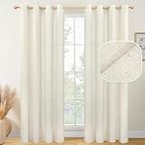 YoungsTex Beige Linen Curtains 84 Inch Long 2 Panels for Living Room Grommet Elegant Light Filtering Semi Sheer Curtains No See Through Privacy Window Drapes, 52 x 84 Inches