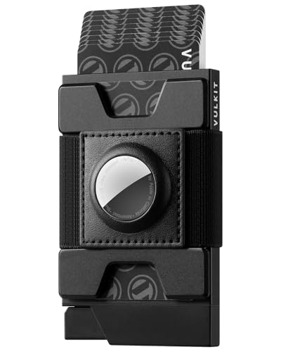 VULKIT Mens Wallet With AirTag Holder RFID Blocking, Aluminum Pop Up Card Holder With Expandable Backplate, Holds 12 Cards and Cash for Men and Women, Black, slim, Minimalist