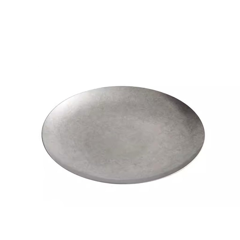 Assiettes de Camping Assiette à dîner en acier inoxydable, assiette ronde, assiette à Steak occidentale, vaisselle rétro, assiette en os de Restaurant, assiette à Dessert plate Plaque Décorative(Xxl)