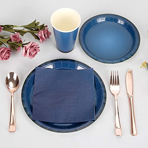 Swedin Blue Paper Plates, Blue Disposable Plates, Blue Party Plates Including 50 Dinner Plates, 50 Dessert Plates, 50 Cups, 50 Napkins For Party, Graduation, Birthday, Holiday Etc. #TOP3