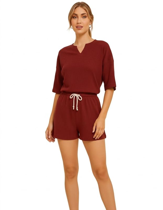 Image of KSHS Women Cotton Night Suit Top & Shorts Set | Loose Fit Printed Nightwear Co Ord Set Stylish Western | Soft Breathable Sleepwear Shorts with Pocket for Women