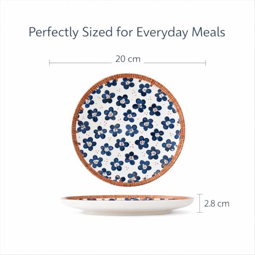 Image of YELONA Ceramic Plate Set of 4 | 8-Inch Floral Print Porcelain Dinner Plates | Japanese Style | Microwave & Dishwasher Safe | 20 CM | Lead-Free Tableware