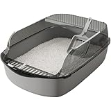 Tuyiutm 特大の半密閉式猫用トイレ、厚手の猫用トイレ、猫用トイレスコップ、消臭バッグ付き（グレー）、ハイフェンス付き半密閉式、厚手の飛沫防止、猫用スコップ付き (グレー,XL)