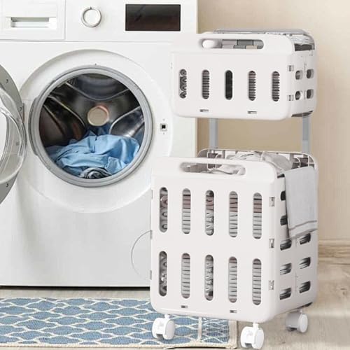 Cesto portabiancheria pieghevole con ruote e maniglia, cesto portaoggetti a doppio strato per casa, camera da letto, bagno e viaggio