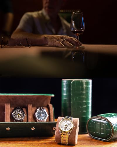 Image of MR.OKAY 3 Watch Travel Case-Classic Leather Watch Case With Superb Texture. (Portable Watch Roll Or Organizer For Storage And Display).Festival Gift For Men, All Handcrafted By Artisans.