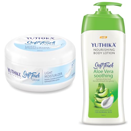 Image of Yuthika Body Lotion AloeVera body lotion 500 ml & Soft Touch Face Cream 300 ml Hydrating Moisturizer for All Skin Types, for Men & Women, Face Moisturizer for Women, Cream for Dry Skin
