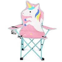 Meng Jiaran Kids Camping Chair, Pink Unicorn Kid Folding Chairs with Cup Holder Carry Bag, Childrens Durable Lightweight Camping Chairfor Camp Beach Outdoor