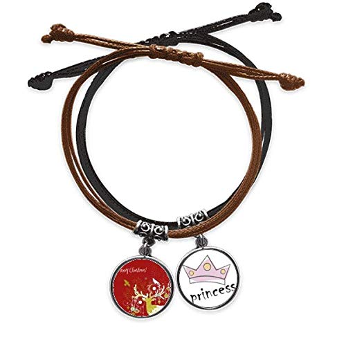 Pulsera de cuero Merry Christmas con reno y cuerda