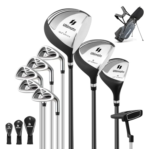 COSTWAY komplettes Golfschläger Herren Set, 9 teilige Golfschlägersätze rechtshändig mit Tasche & Regenhaube, Golfset mit 1 Driver & 3 Fairway & 4 Hybrid & 6/7/ 8/9/ P Eisen & Putter (Grau)