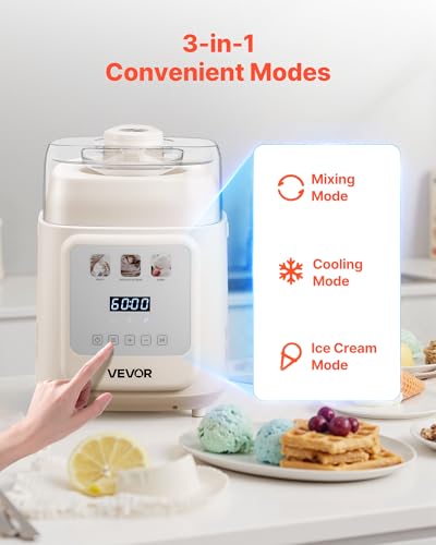 Image of VEVOR Upright Automatic Ice Cream Maker with Built-in Compressor, 1 Quart No Pre-freezing Gelato Maker & Frozen Yogurt Machine, 4 Modes Electric Sorbet-Maker, Compressor Ice Cream Machine for Home
