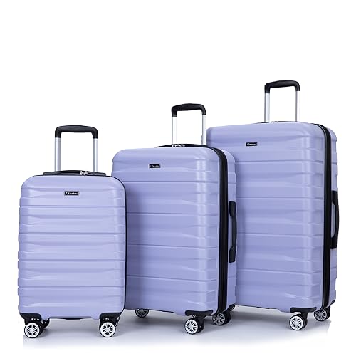 3 Piece Luggage Sets PC Lightweight & Durable Expandable Suitcase with Two Hooks, Double Spinner Wheels, TSA Lock, (21/25/29) Light Purple2