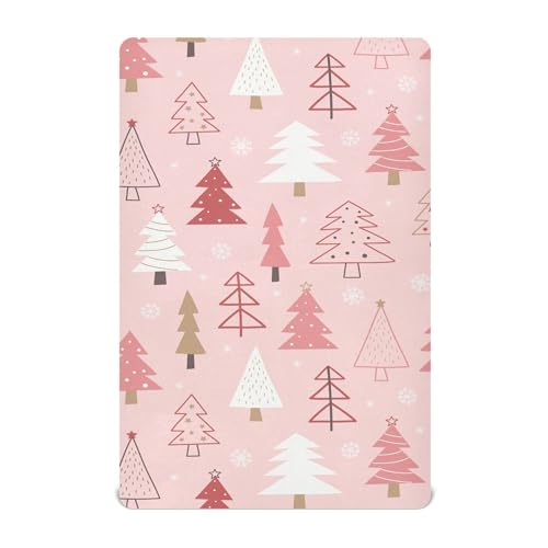 Image of Christmas Trees Pink Crib Sheets Soft Breathable Fitted Baby Crib Sheets Mattress Cover for Girl Boys, 52 inch x 28 inch x 9 inch
