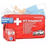 Verbandstasche KFZ Norm 2026 mit Beatmungstücher - Verbandskasten Auto - DIN13164:2022 - Erste Hilfe Set - Verbandskasten StVO konform (Rot)