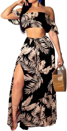 Image of Sexy Two Piece Sets for Women Vacation Elegant Sleeveless Top Long Split Maxi Dress Beach Swimwear