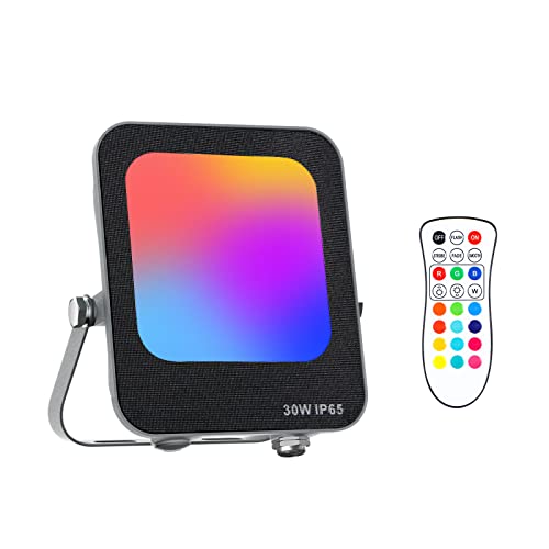 KCD Projecteur LED RGB Exterieur, RGB Projecteur LED Couleur Spot LED Couleur de Jardin avec Télécommande Etanche IP65 Pour Arbre Soirée Bar Fête (30W)