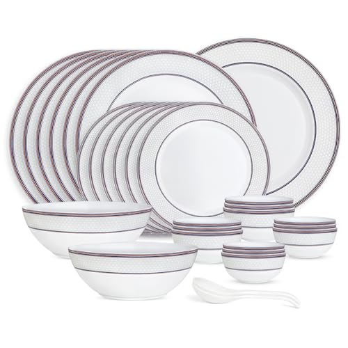 Image of Larah by Borosil 29pc Opalware Starlight Dinner Set for Family of 6 | Microwave & Dishwasher Safe Crockery Set for Dining & Gifting | Plates & Bowls