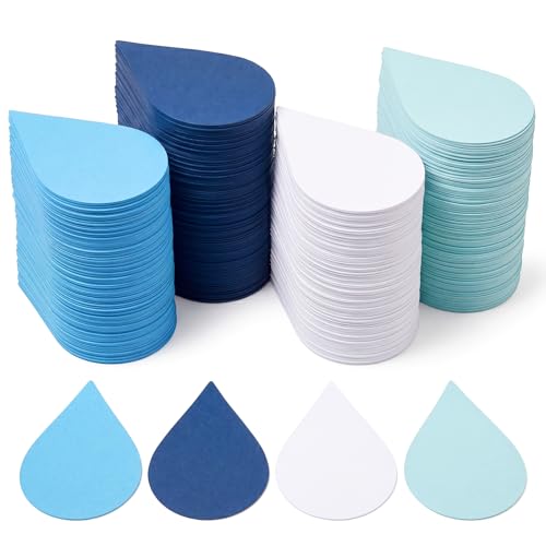 Image of Kisston 360 Pcs Raindrop Cutouts Paper 3.9 Inch White and Blue Die Cuts for DIY Craft Projects School Classroom Bulletin Board Decor