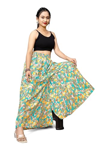 Image of Viscose Rayon Flared Printed Plazzo Palazzo Pants, Loose /Relaxed Fit Regular, Office Wear, Casual Wear Comfortable, Trouser Pants for Girls & Women Black Kerri Design (S to 3XL Size)