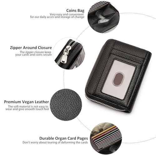 Image of GOIACII Womens Credit Card Holder Wallet Zip RFID Blocking Card Case Wallets Compact Size with ID Window Black