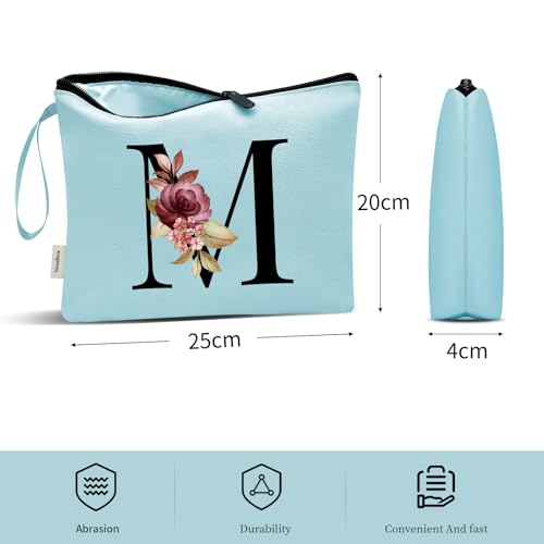 Image of Vavabox A-Z Personalized Makeup Bag, Birthday Gifts for Women Mom, Gifts for Best Friend, Bride Bridesmaid Cosmetic bag (M, Aqua)