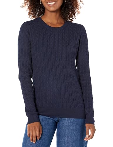 Amazon Essentials Women's Lightweight Cable Knit Long-Sleeve Crewneck Jumper (Available in Plus Size), Navy, S