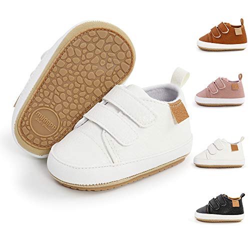 Image of Meckior Toddler Baby Boys Girls High Tops Ankle Sneakers Soft Anti-Slip Sole PU Leather Moccasins Infant Newborn Prewalker First Walking Crib Shoes