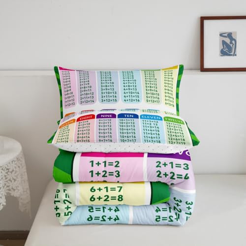 Image of Feelyou Kids Educational Comforter Set King Size, Addition Duvet Insert Math Learning Bedding Set Boys Girls Kindergarten Teens Bedroom Decor Microfiber Bed Set