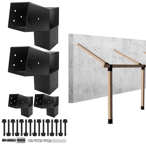 Image of 4Pack 30 Degree L-Shaped Pergola Bracket,2-Way Slant Roof Bracket for 6 x 6 (Actual Size:5.5 inchx5.5 inch) Indoor & Outdoor Wood Beam,DIY Slant Brackets for Pavilion,Porch,Deck,Hunt Cabin