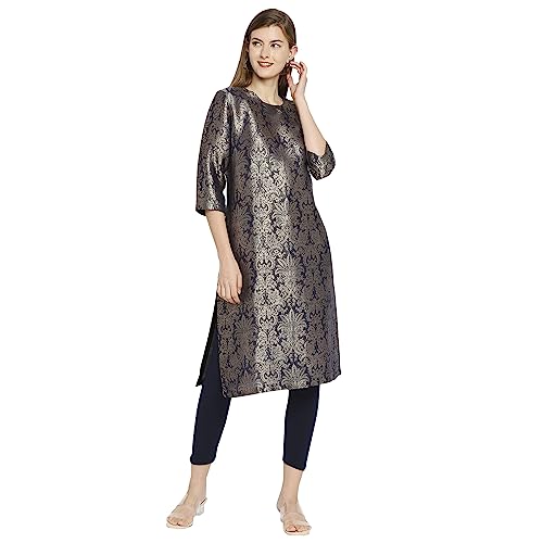 Image of CLOTH HAUS INDIA Women's | Peach Solid | Brocade Material | Half Sleeves | Long Kurta