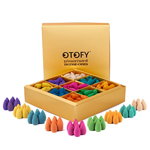 OTOFY Backflow Incense Cones 180 Pcs of 100% Natural Handwork Scents Waterfall Incense Rose Tulip Jasmine Lavender Rose for Backflow Incense Burner Holder Natural | Meditation & Yoga Gift (Gold)
