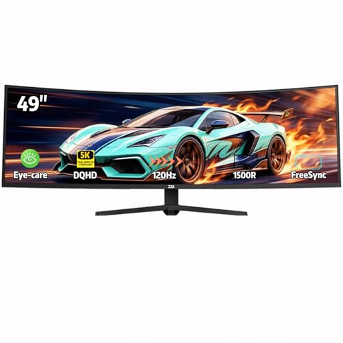 ZZA 49' Curved Gaming Monitor | 49 Inch Screen, 5120x1440 Dual QHD, 120Hz, 1500R, 32:9 Ultra-Wide...
