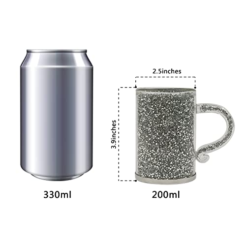 Silver Crystal Glass Coffee Mug Set Of 6, Mug Cup Sets Coffee Cup Cappuccino Cup Juice Cup, 6.7Oz, Filled With Sparkly Crystal Crushed Diamonds, Bling Kitchen Table Top Home Decors For Mug Rack #TOP1