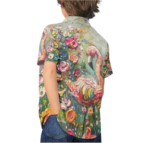 Image of PinUp Angel Funky Casual Hawaiian Shirt Kids Boys Girls Art Oil Painting Animal Pattern Short Sleeve Unisex Beach Shirt