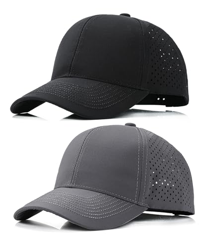 LIRUHOXA 2 Pack Snapback Hats for Men Women, Quick Dry Mesh Baseball Caps for Running Workouts Golf Hiking Adjustable Trucker Hat