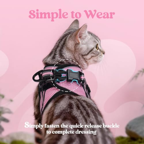 Image of rabbitgoo Cat Harness and Leash Set, Step-in Soft Vest, Pink | Escape Proof, Lightweight, Easy-on & Adjustable, Hook & Loop with Buckle, Reflective, for Small Cats Walks, XL