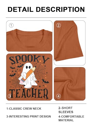 Halloween Teacher Shirts for Women Spooky Shirt Halloween Ghost Shirt Brown — view 6