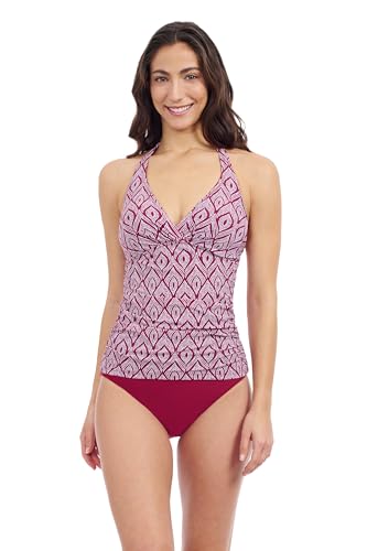 Profile by Gottex Cruise Women’s Halter Tankini in Brick and White Print with Soft Cups, Underwire, and Full Lining Essential
