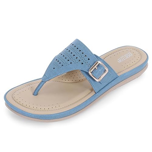 Image of DOCTOR EXTRA SOFT Women's Flat Memory Foam Slippers /Flip-Flops Fashion Stylish Casual Comfortable Diabetic Orthopedic Lightweight Synthetic Slip-on Sandals with Adjustable Buckle for Girls & Ladies D-609