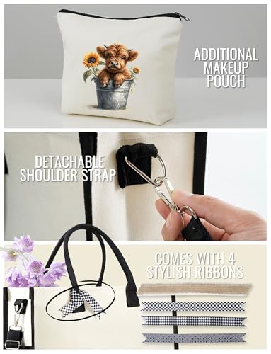 InnoBeta Highland Cow Gifts para Mujeres Bolsa Tote de Lona con Cierre Superior de Cremallera y Correa de Hombro para Navidad, Día de la Madre miniatura 5