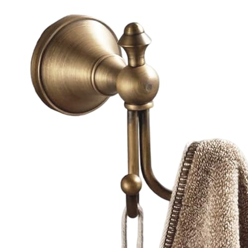 Peosaard Gancho de toalla de baño, gancho de toalla de latón, baño de pared vintage de 3x3x4, ganchos dobles accesorios resistentes a la óxido para ropa de abrigo, ganchos de pared de latón