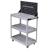 MISHIP ツールワゴン キャスター付 3段 シルバー 耐荷重165KG 幅65.5×奥行36×高さ111CM 業務用 ハンドル付 360º回転 スチール製 工具ワゴン 6色 【メッシュパネル付】