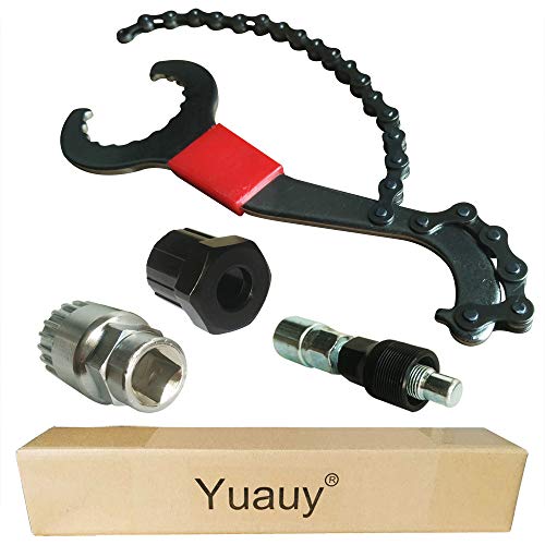 Yuauy Bike Chain Whip 3 in 1 Sprocket Remover Wrench Bicycle Chain Flywheel Rotor Lockring Cassette Freewheel Removal Bracket Remover Crank Remover Repair Tools Kit Red
