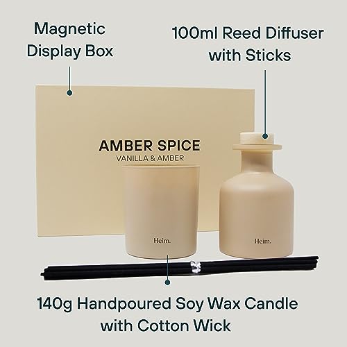 HEIM Candle and Reed Diffuser Set, Amber & Vanilla (Amber Spice), Scented Candle & Eco-Friendly Diffusers for Home - Image 5